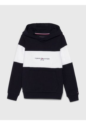 Buzo Azul Para Niño Oscuro Con Capucha Y Franja Blanca Tommy Hilfiger