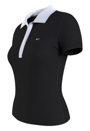Polo Negro Con Cuello En V Y Detalles Contrastantes. Tommy Jeans