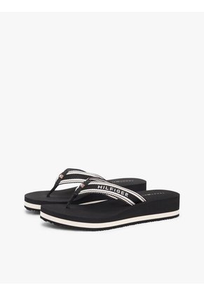Sandalias Negro De Cuña Con Tira Trenzada Tommy Hilfiger