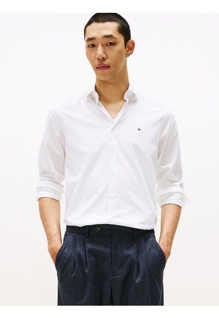 Camisa Blanca Flex Poplin De Corte Slim Tommy Hilfiger