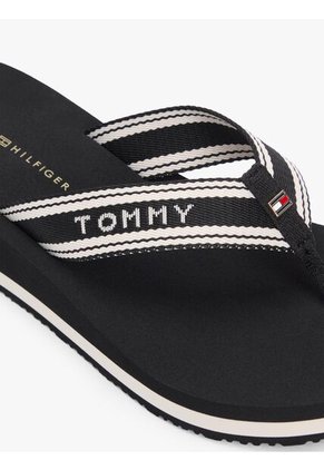 Sandalias Negro De Cuña Con Tira Trenzada Tommy Hilfiger