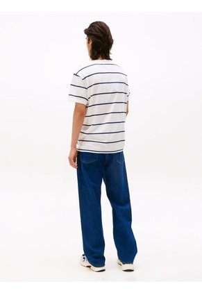 Camiseta Blanca De Rayas Y Cuello Redondo Tommy Jeans