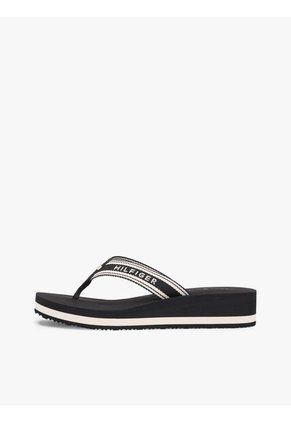 Sandalias Negro De Cuña Con Tira Trenzada Tommy Hilfiger