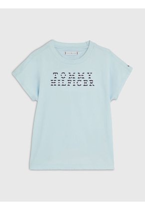 Camiseta Con Logo De Rayas Náuticas Niña Celeste Tommy Hilfiger