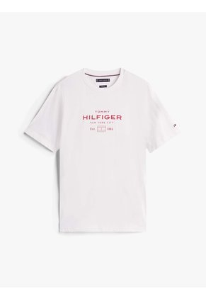 Camiseta Blanca De Cuello Redondo Con Logo Tommy Hilfiger