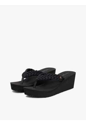 Sandalias Negro De Cuña Con Tiras Trenzadas Tommy Hilfiger