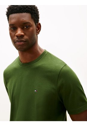 Camiseta Verde De Cuello Redondo Con Logo Bordado Tommy Hilfiger