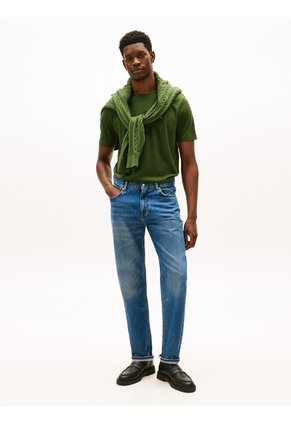 Camiseta Verde De Cuello Redondo Con Logo Bordado Tommy Hilfiger