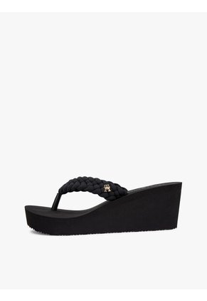 Sandalias Negro De Cuña Con Tiras Trenzadas Tommy Hilfiger