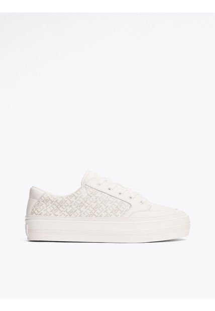 Tenis Blanco De Cuero Con Monogramas TH Tommy Hilfiger