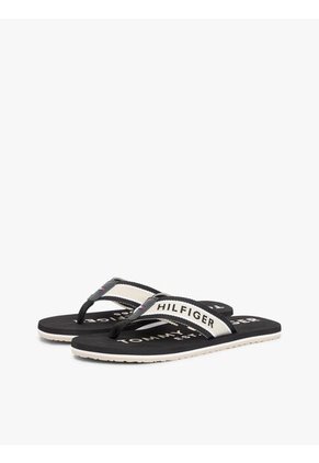 Sandalias Negro De Tiras De Textil Trenzado Con Logo Tommy Hilfiger