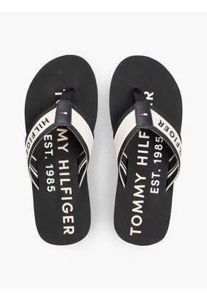 Sandalias Negro De Tiras De Textil Trenzado Con Logo Tommy Hilfiger