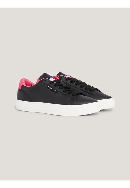 Tenis Negro Essential De Cuero Con Logo Tommy Hilfiger