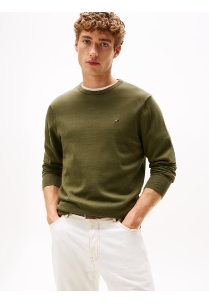 Saco Verde De Cuello Redondo Con Logo Bordado Tommy Hilfiger