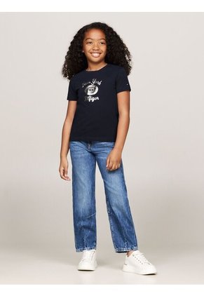Camiseta Azul Con Logotipo Metalizado Tommy Hilfiger