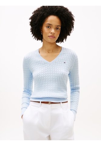Saco Celeste De Punto Trenzado Con Cuello En V Tommy Hilfiger Tommy Hilfiger