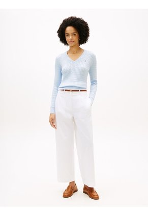 Saco Celeste De Punto Trenzado Con Cuello En V Tommy Hilfiger