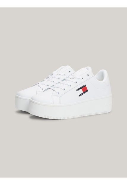 Tenis Blancos De Plataforma De Cuero Essential Tommy Hilfiger