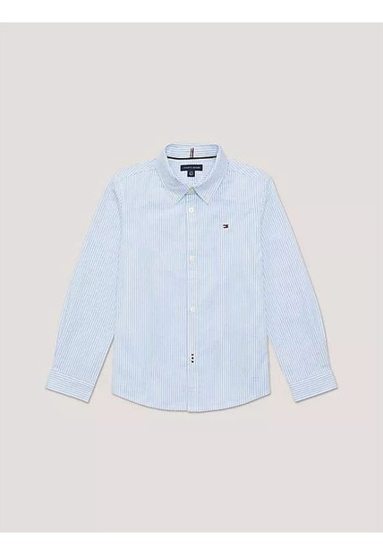 Camisa Celeste A Rayas Con Logo Para Niños Tommy Hilfiger