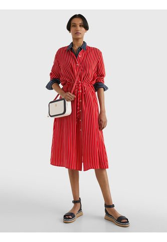 Vestido Camisero Midi De Rayas Mujer Rojo Tommy Hilfiger Tommy Hilfiger