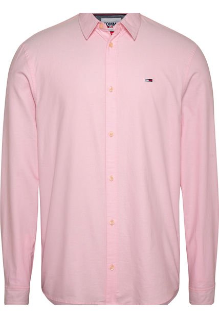 Camisa Oxford Con Logo Hombre Rosa Tommy Jeans