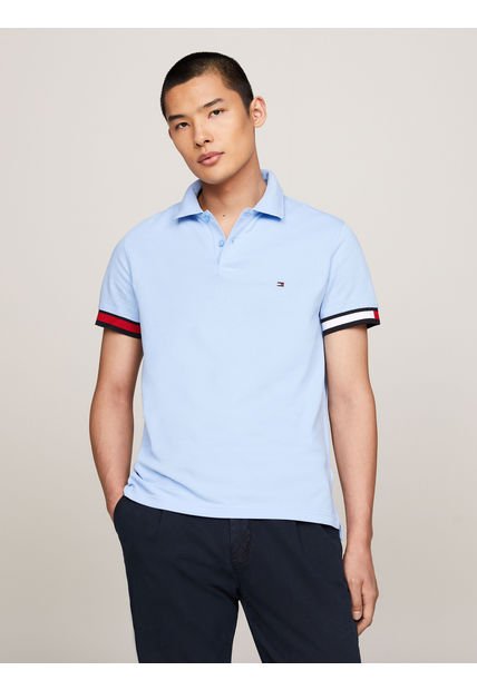 Polo Celeste De Corte Slim Con Logo Hilfiger Tommy Hilfiger