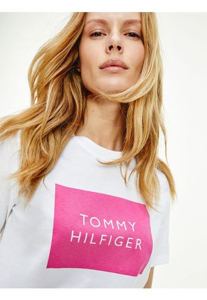 Camiseta De Algodón Orgánico Con Logo Blanco Tommy Hilfiger