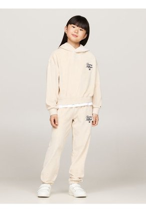 Pantalón Niña Gris Velour Con Logo Script Tommy Hilfiger