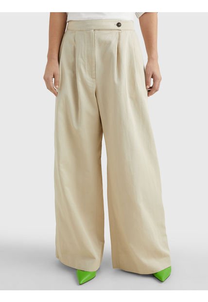 Pantalón De Pernera Ancha Con Pinzas Mujer Beige Tommy Hilfiger