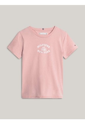 Camiseta Niña Rosada Corte Slim Con Logo Aterciopelado Tommy Hilfiger