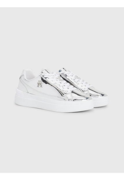 Tenis Gris Elevated En Cuero Con Monograma TH Tommy Hilfiger