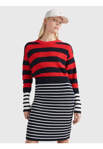 Vestido En Punto De Algodón Con Rayas Mixtas Para Mujer Tommy Hilfiger