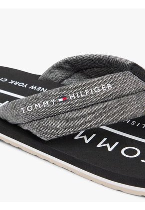 Sandalias Negro De Jacquard En Chambray De Puro Lino Tommy Hilfiger