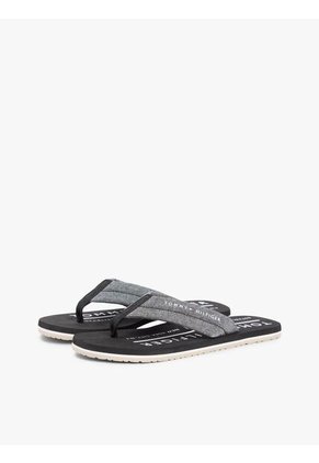 Sandalias Negro De Jacquard En Chambray De Puro Lino Tommy Hilfiger