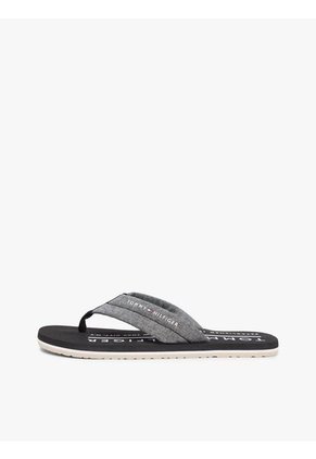 Sandalias Negro De Jacquard En Chambray De Puro Lino Tommy Hilfiger