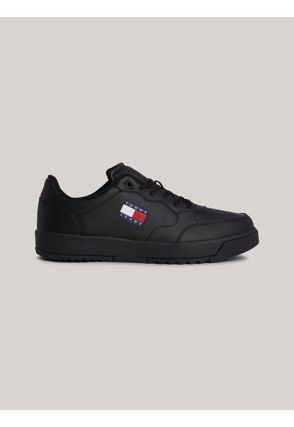 Tenis Negro Essential En Cuero De Estilo Retro Tommy Hilfiger