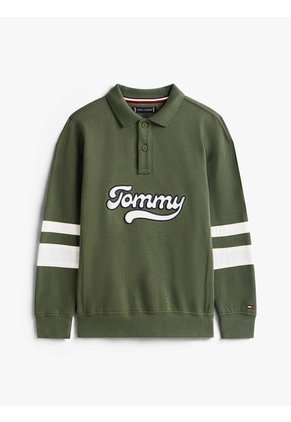 Polo Gris Varsity De Manga Larga Con Aplicación Tommy Hilfiger