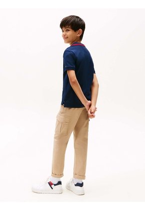 Polo Azul De Punto Interlock Con Escudo TH Tommy Hilfiger