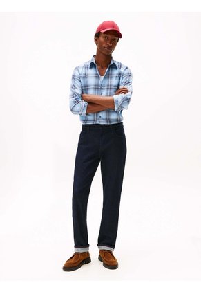 Camisa Azul Claro Regular De Sarga Con Cuadros Tommy Hilfiger