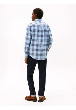 Camisa Azul Claro Regular De Sarga Con Cuadros Tommy Hilfiger