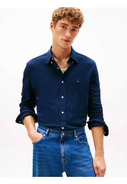 Camiseta Multicolor Manga Larga De Punto Piqué Featherweight Tommy Hilfiger