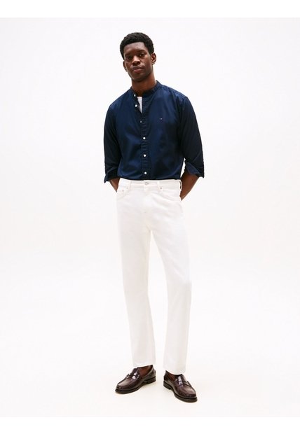 Camisa Azul De Popelín Con Cuello Mao Regular Fit Tommy Hilfiger