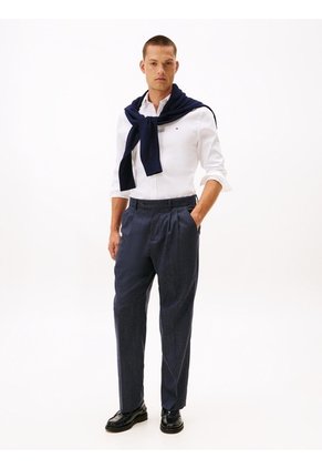 Camisa Blanca Slim De Hilo Teñido Tommy Hilfiger