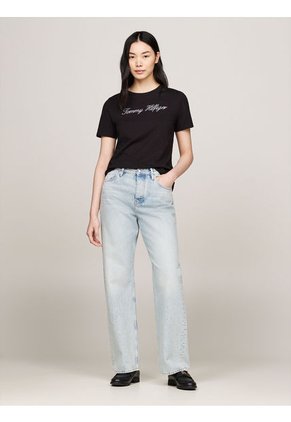 Camiseta Negra De Corte Regular Con Logo Script Tommy Hilfiger
