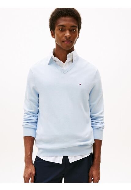Saco Azul Con Cuello En V Y Logo Bordado Tommy Hilfiger