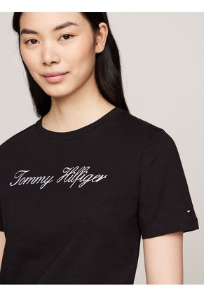 Camiseta Negra De Corte Regular Con Logo Script Tommy Hilfiger