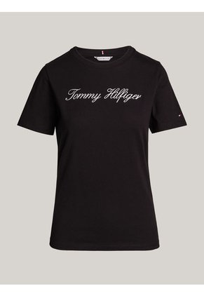 Camiseta Negra De Corte Regular Con Logo Script Tommy Hilfiger