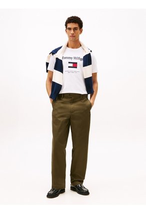 Camiseta Blanca De Cuello Redondo Con Logo Bordado Tommy Hilfiger