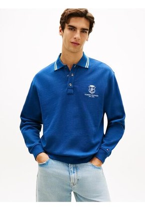 Buzo Azul De Rugby Amplio Con Cuello Ribeteado Tommy Hilfiger