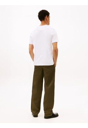 Camiseta Blanca De Cuello Redondo Con Logo Bordado Tommy Hilfiger